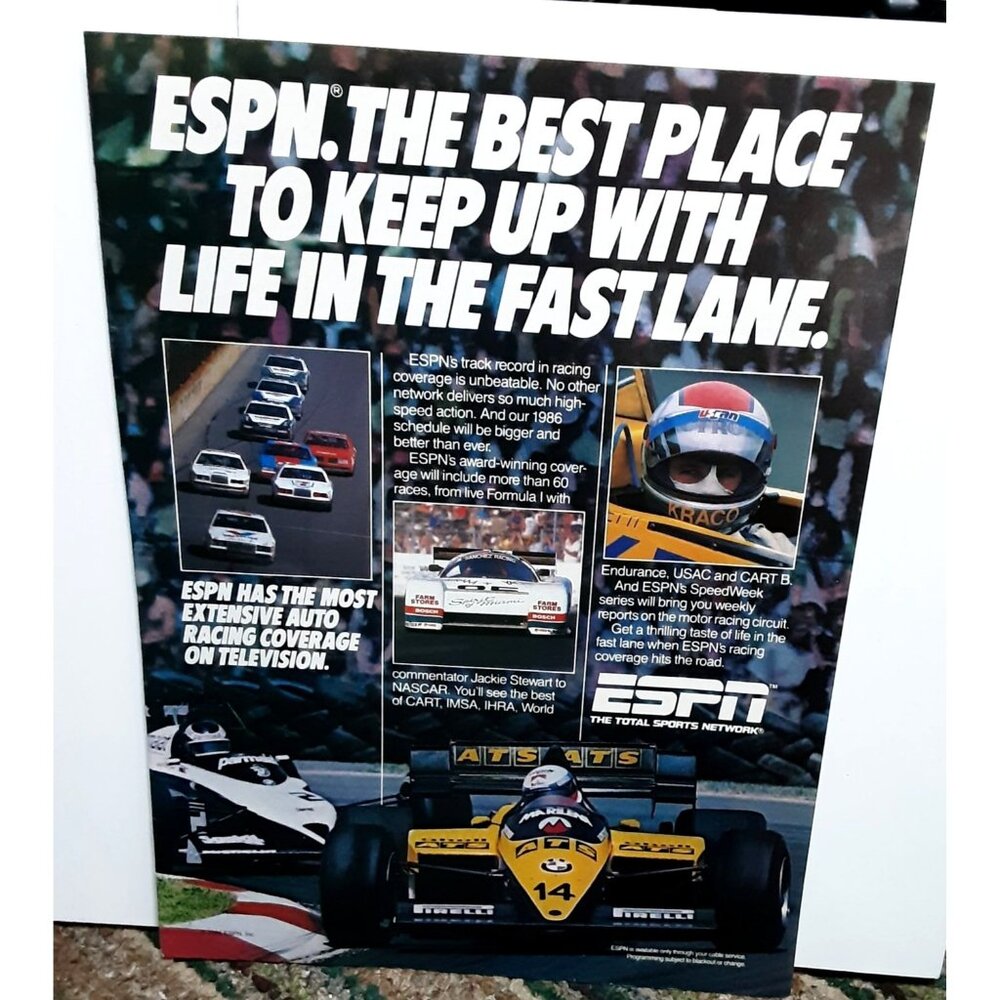 1986 ESPN Life In The Fast Lane Racing Original Print ad 80s